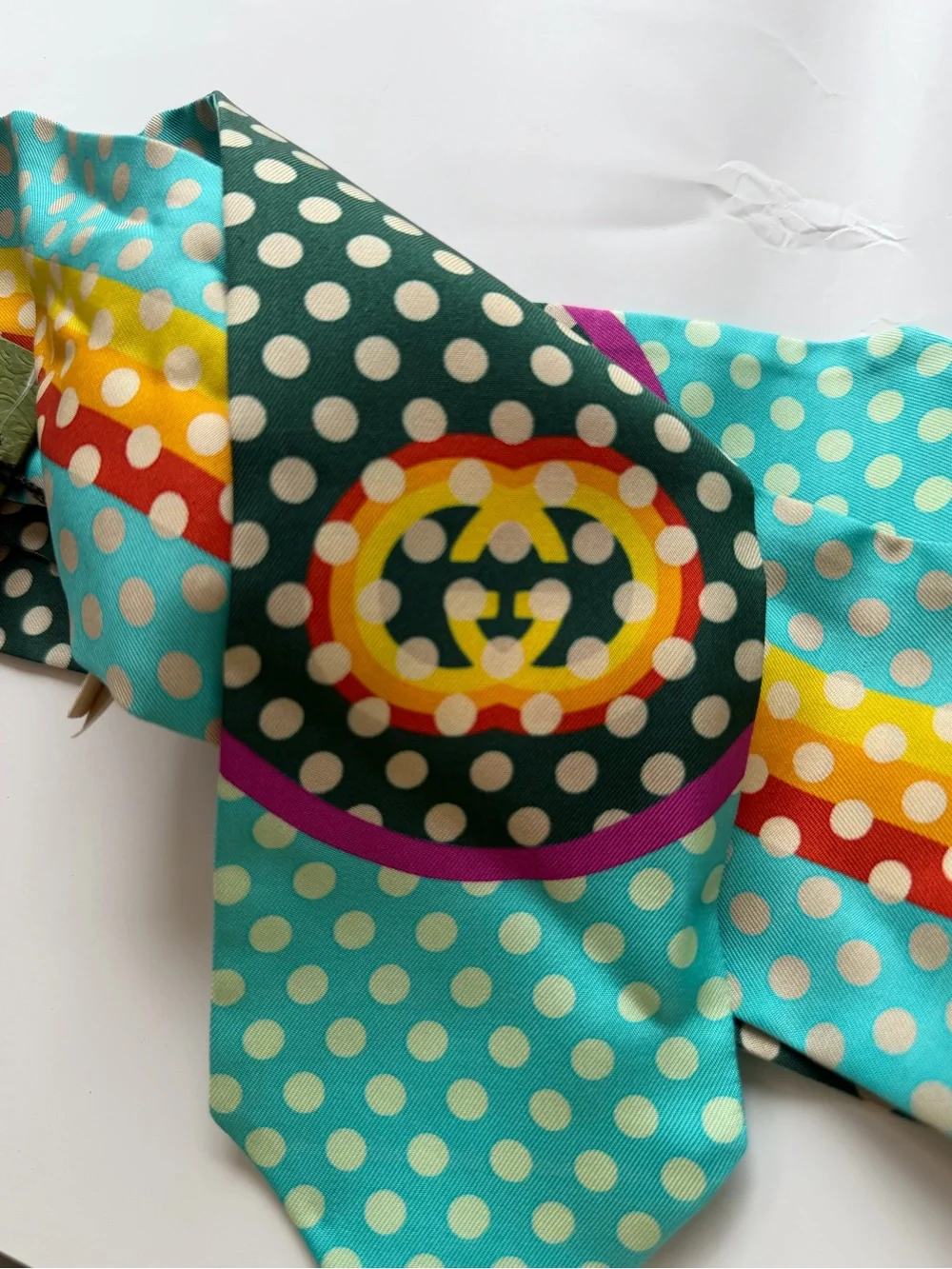 Authentic GUCCI GREEN POLKA DOT SILK HEADBAND